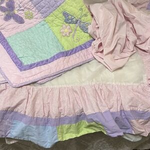 Vtg 90s Y2K 3pc Baby Crib Bedding Set Patchwork Butterfly Floral Pastel Velvet